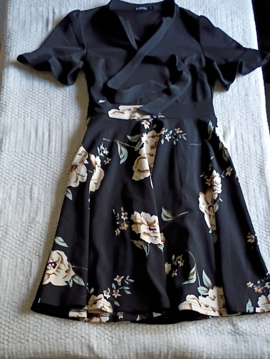 Apt. 9 Dresses & Skirts - Apt. 9 Black Floral Wrap Midi Dress with Cream Blooms